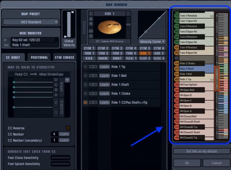 logic drummer midi map for addictive drums